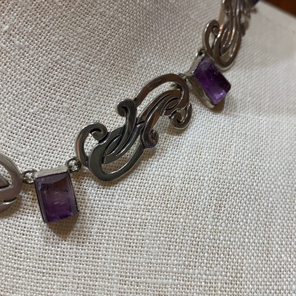 Signed BETO Mexican Silver & Amethyst Necklace 3 Piece Set - Picture 3 of 10